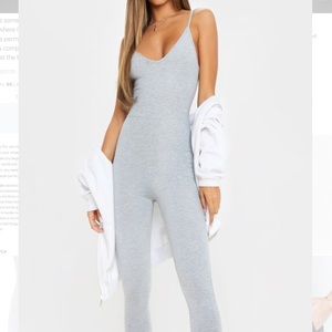 Grey Marl Basic Strappy Plunge Jumpsuit.